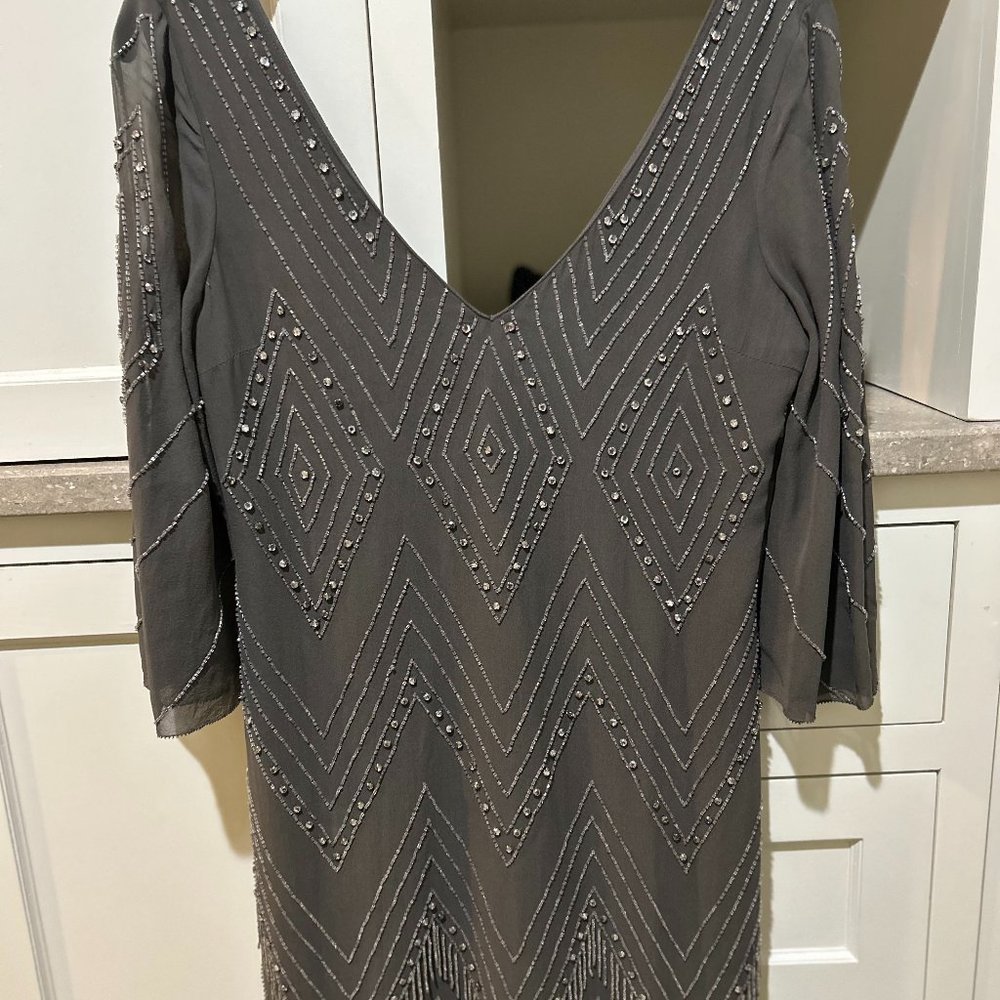 alice + olivia Grey silk beaded cocktail dress, Size xs